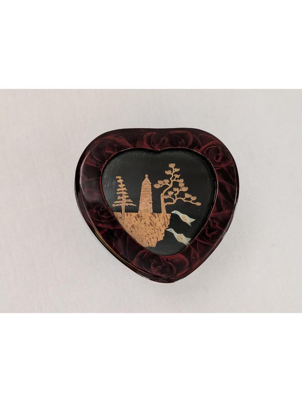 Vintage Heart-Shaped Decorative Box with Red Velvet Interior